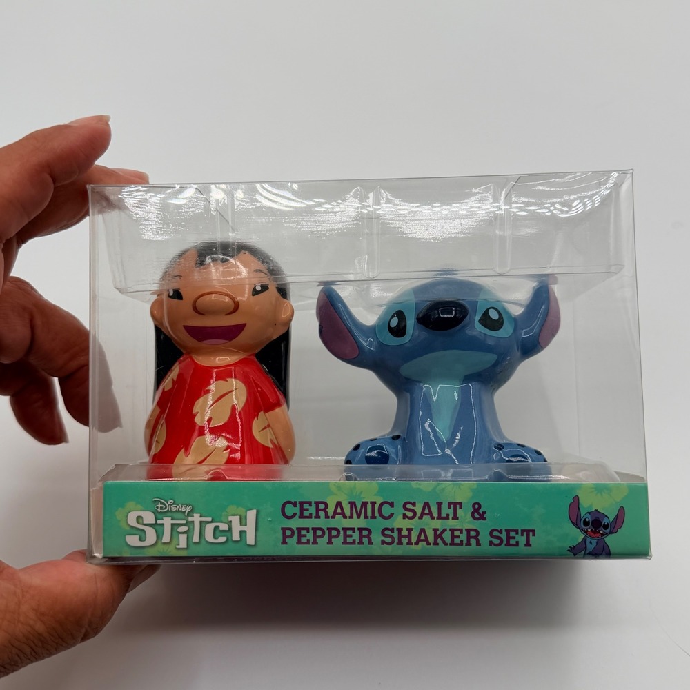Disney Lilo & Stitch Ceramic Salt & Pepper Shaker Set Silver Buffalo New NIB